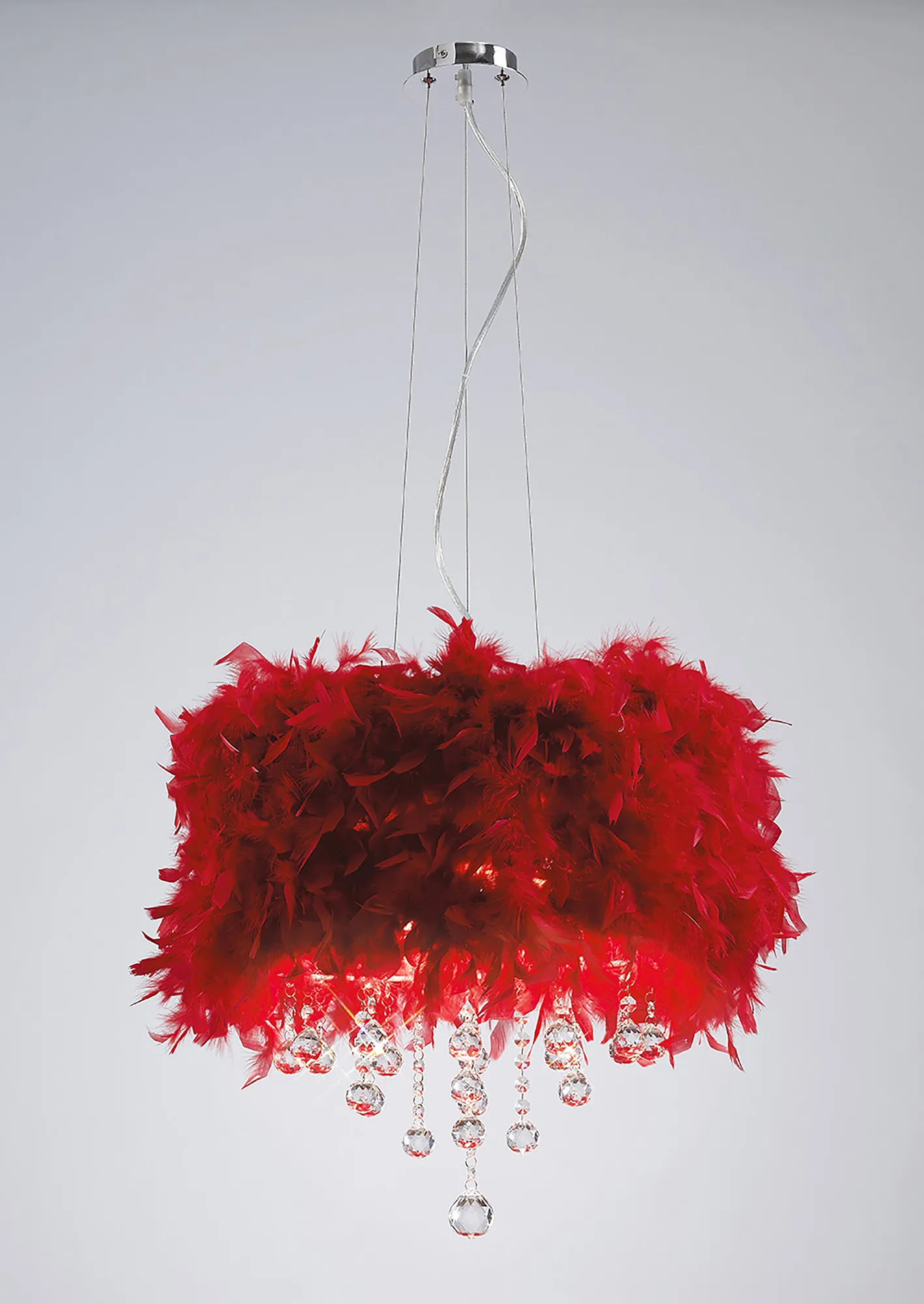 IL30742/RD  Ibis Crystal Pendant With Feather Shade 3 Light